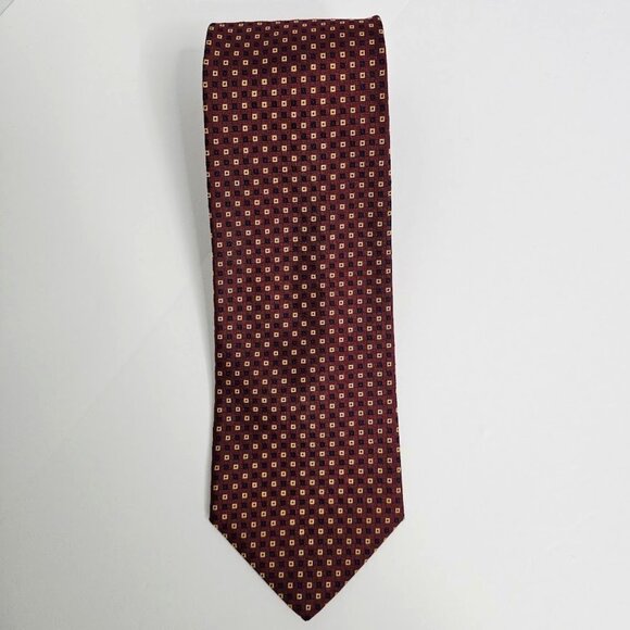 BROOKS BROTHERS MAKERS 100% Silk Tie Necktie RED NAVY BLUE & GOLD Geometric 59" - Picture 2 of 4